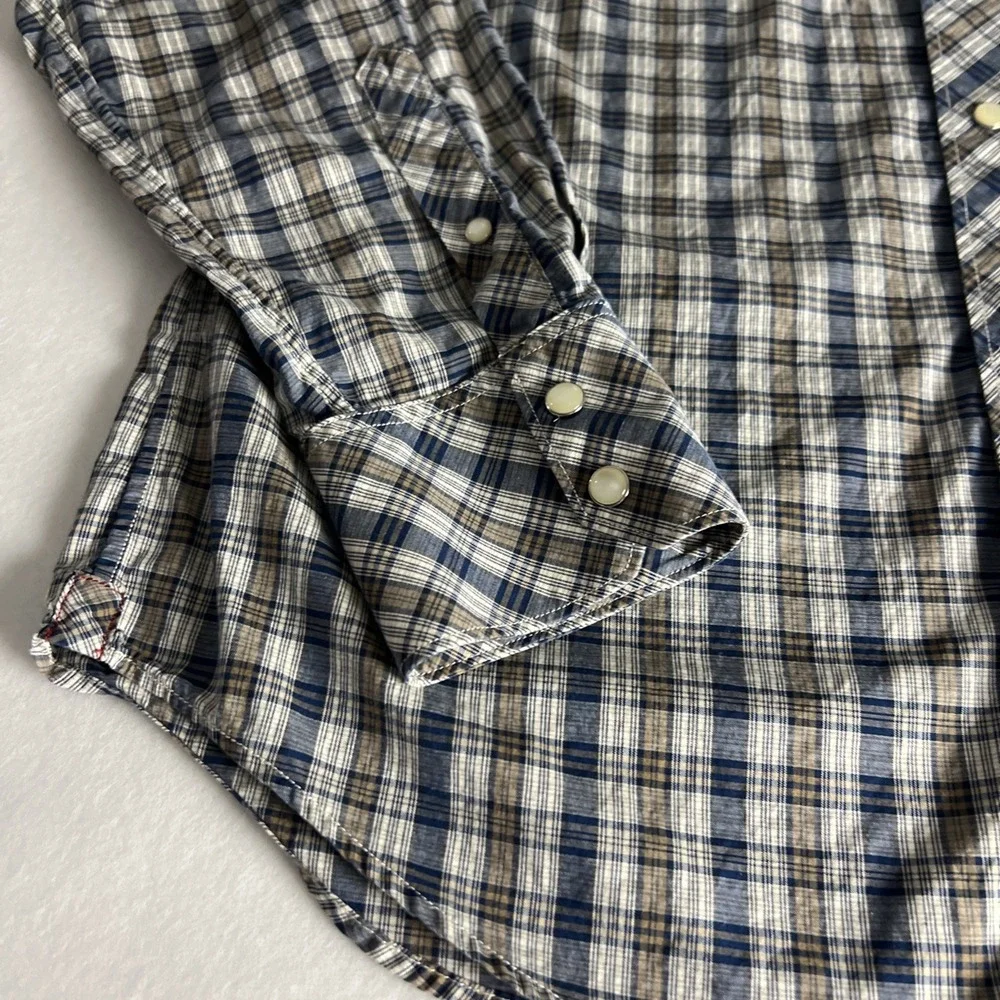 Banana Republic Men's Shirt Size Medium Slim Fit 2 Pockets Snaps Cotton Plaid C5